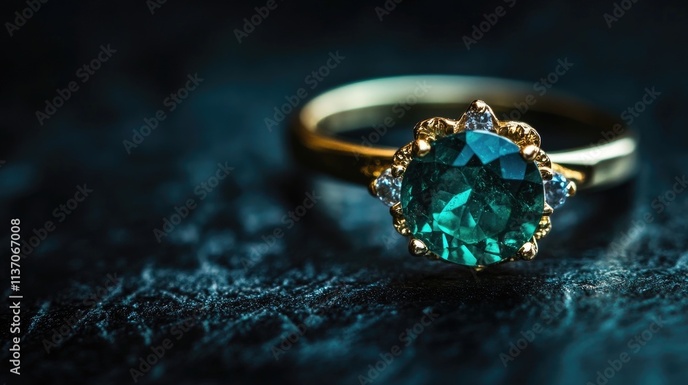 Elegant Gold Ring with Precious Gemstone on Dark Background Elegant Gold Ring with Precious Gemstone on Dark Background