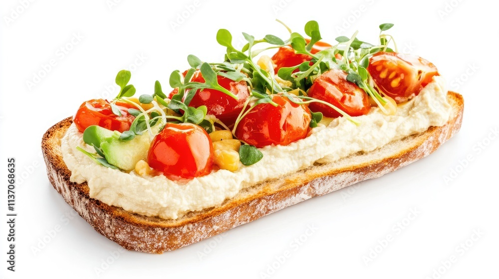 Fresh Vegetable Toast with Creamy Spread and Microgreens Decoration Fresh Vegetable Toast with Creamy Spread and Microgreens Decoration