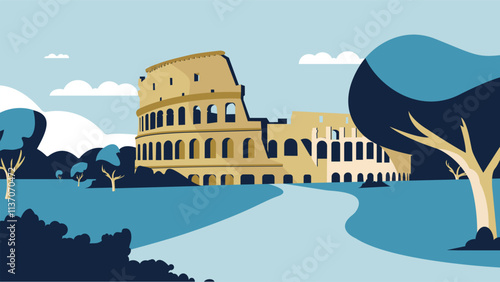 Iconic Colosseum in Rome Captured Through Elegant Minimalist Art