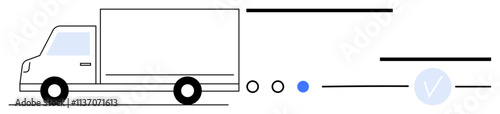 Delivery truck with abstract lines and dots indicating motion and speed. Ideal for logistics, transportation, courier services, efficiency, rapid delivery, shipping, and goods transport. Line