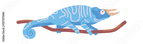 Cute blue chameleon vector illustration