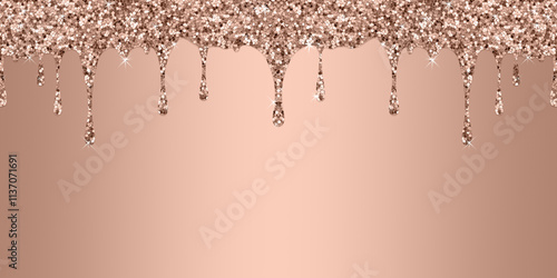 Shiny rose gold background. Dripping glitter texture. Trendy color