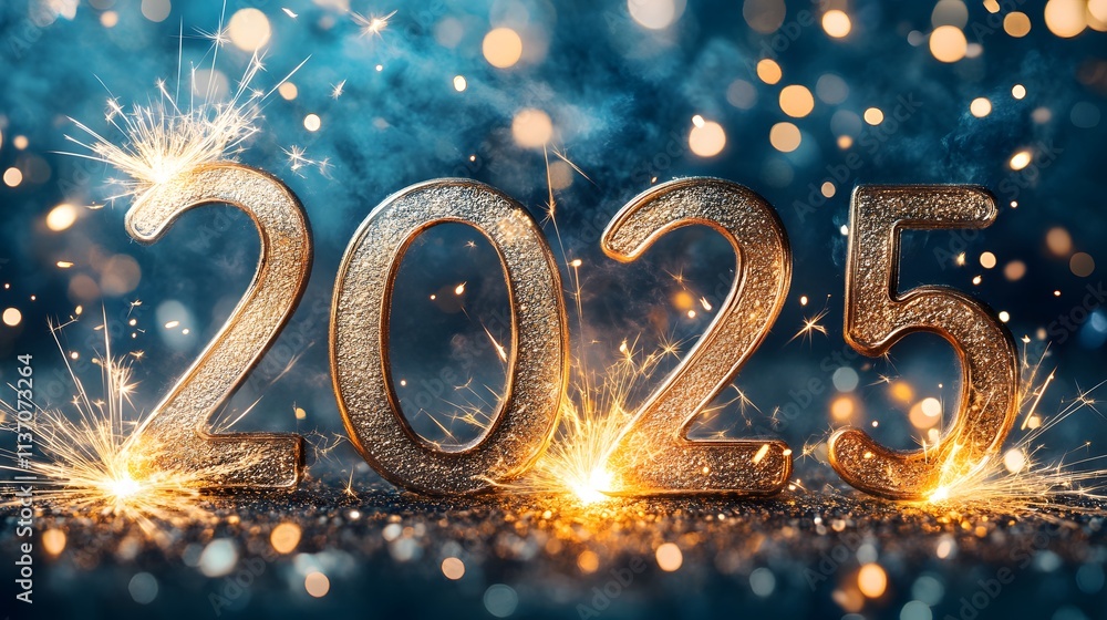 2025 metallic golden numbers with bright sparklers and bokeh lights in the background, symbolizing a glamorous New Year celebration and festive atmosphere 2025 metallic golden numbers with bright sparklers and bokeh lights in the background, symbolizing a glamorous New Year celebration and festive atmosphere