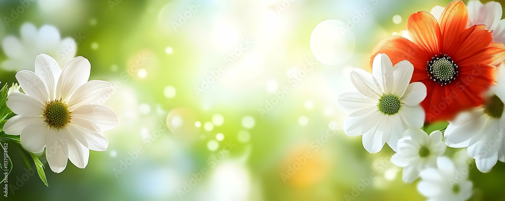 Vibrant Flowers Bloom in Soft Sunlight Vibrant Flowers Bloom in Soft Sunlight