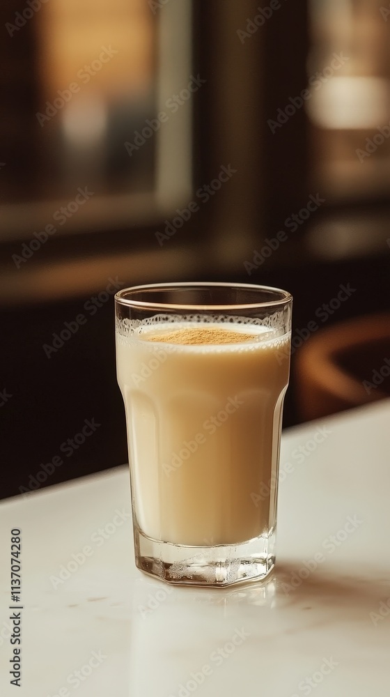 Refreshing Glass of Plain Milk on a White Table in a Cozy Cafe Setting Refreshing Glass of Plain Milk on a White Table in a Cozy Cafe Setting
