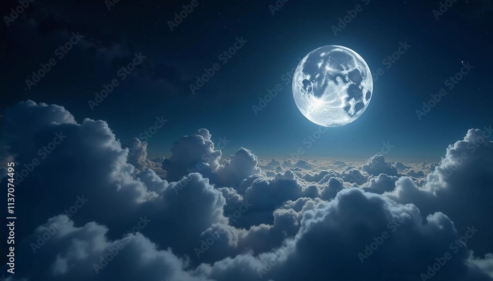A luminous moon hangs in a dark sky, surrounded by soft clouds that create a dreamy ambiance. The scene invites quiet moments of reflection and wonder under the stars. Generative AI A luminous moon hangs in a dark sky, surrounded by soft clouds that create a dreamy ambiance. The scene invites quiet moments of reflection and wonder under the stars. Generative AI