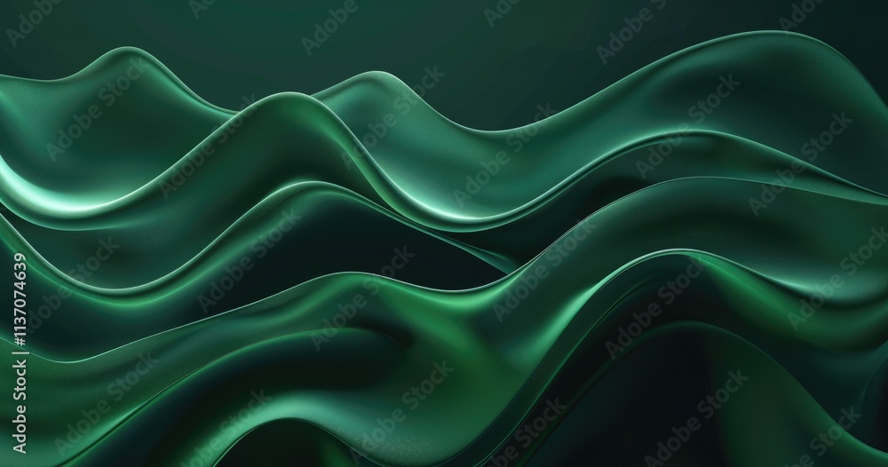 Obraz premium Abstract wavy pattern in shades of green, creating a smooth, flowing visual effect.