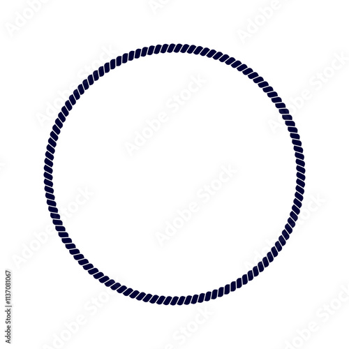 Round rope frame. Thread, hemp twine, jute, steel cable decoration element. Maritime, yacht or nautical style, sea or ocean theme vignette for picture or mirror. Vector graphic illustration.