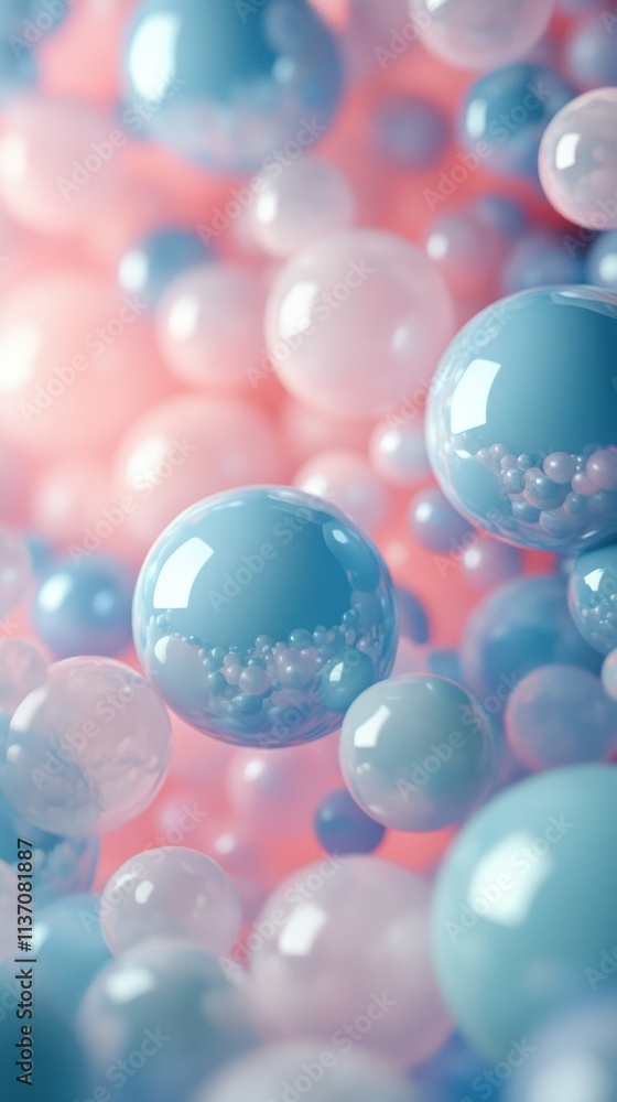 Floating pastel blue and pink bubbles with soft reflections and gentle lighting creating a dreamy abstract background Floating pastel blue and pink bubbles with soft reflections and gentle lighting creating a dreamy abstract background