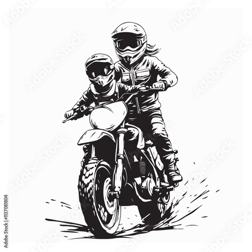Father and Daughter Motorcross image vector isolated on white background