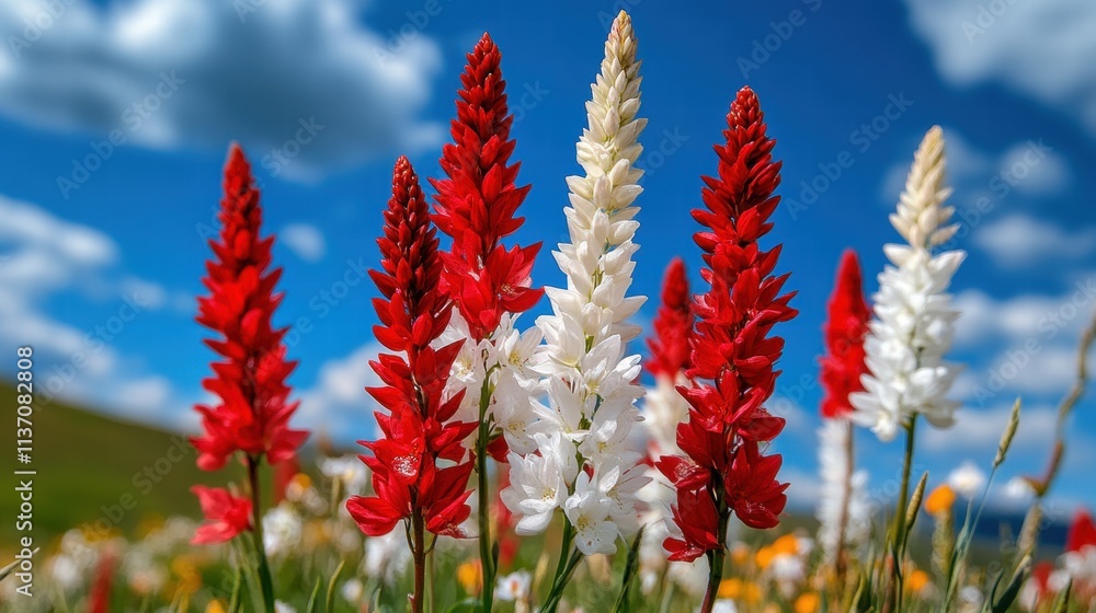 Red and White Wildflowers Against a Blue Sky Red and White Wildflowers Against a Blue Sky