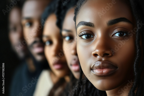Black History Month concept poster with a group of African American people looking bravely