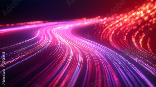 Abstract glowing pink and red light trails flowing
