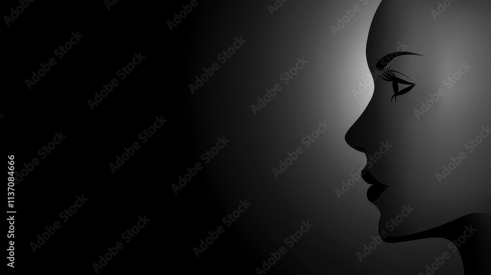 Profile silhouette with elegant features and dark background for artistic expression Profile silhouette with elegant features and dark background for artistic expression