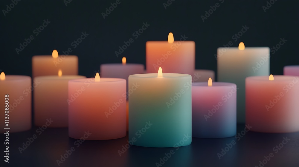 Colorful Candles Lit in Dark Setting Colorful Candles Lit in Dark Setting