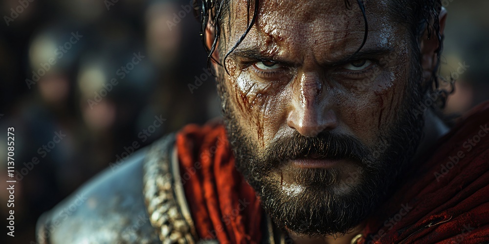 Bloody Warrior Close Up Intense Gritty Battle Scarred Man Portrait Bloody Warrior Close Up Intense Gritty Battle Scarred Man Portrait