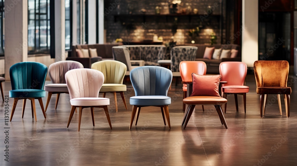 A photo of a display of chic accent chairs. A photo of a display of chic accent chairs.