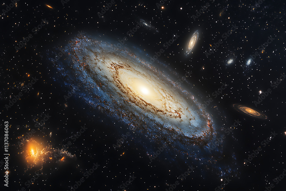 Naklejka premium Mesmerizing Cosmic Landscape Featuring a Deep Space Nebula with Stars.