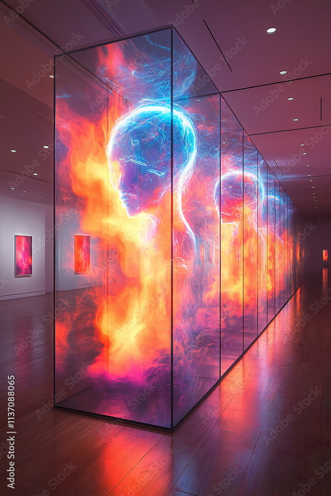 Obraz premium Innovative display of artificial intelligence concepts in a modern art gallery setting