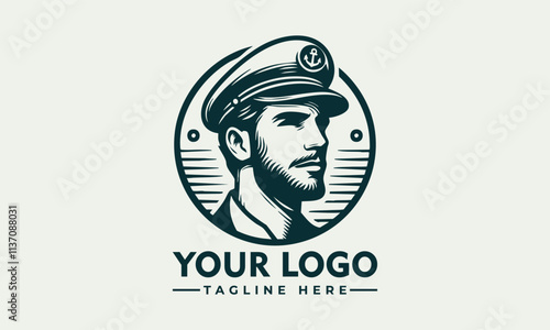 A bearded captains head wearing uniform is in a circular vector logo design Bearded captain in uniform circle design suitable for nautical themes, marine industry branding, captains day celebration, photo