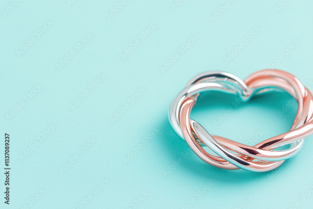 Fototapeta premium Heart shaped jewelry with intertwining silver and rose gold design