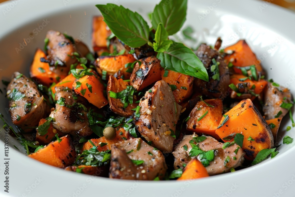 Sauteed chicken hearts with sweet potatoes and herbs Sauteed chicken hearts with sweet potatoes and herbs