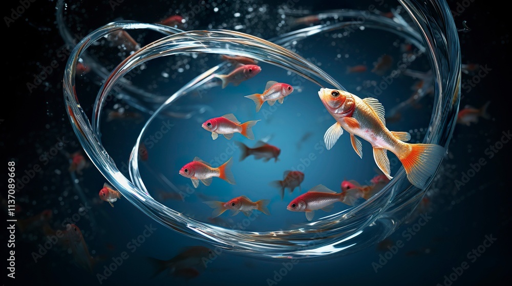 A photo of a fish swimming through hoops