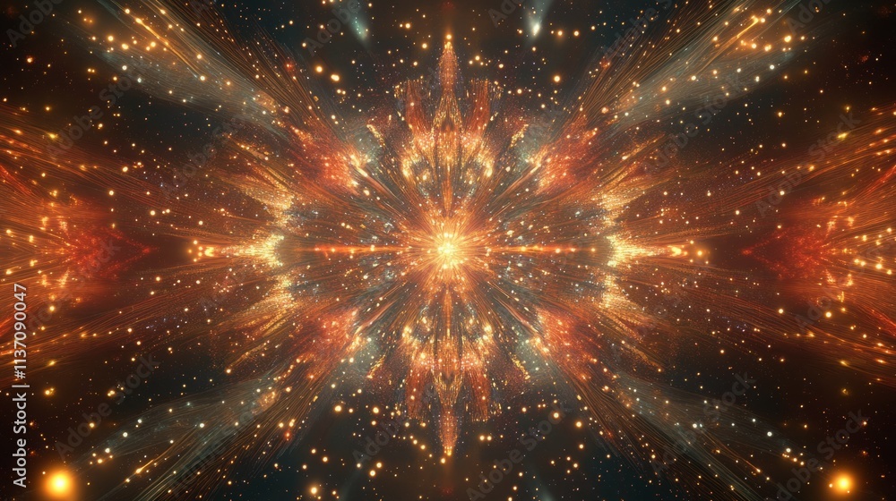 Fiery cosmic explosion, radiating light and energy. Abstract art. Fiery cosmic explosion, radiating light and energy. Abstract art.