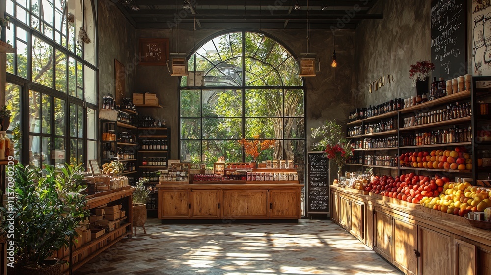 Obraz premium Rustic market with natural light and wooden decor