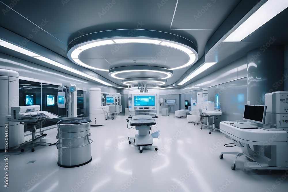 Modern futuristic sterile operating room with medical equipment. Modern futuristic sterile operating room with medical equipment.
