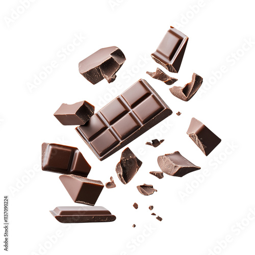 pieces of chocolate bar floating in the air