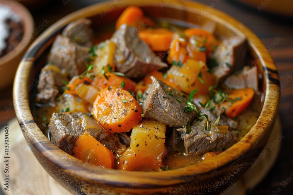 Selective focus on beef stew with carrot Selective focus on beef stew with carrot