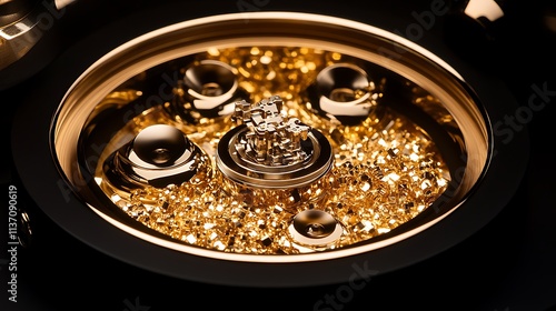 Golden mechanism in a black circular device photo