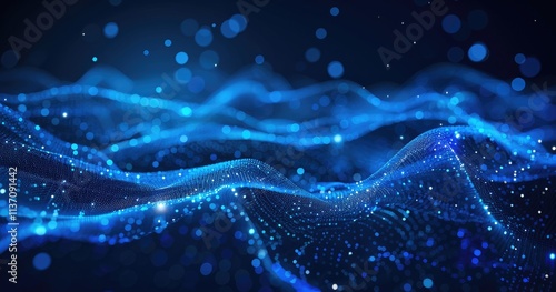 Abstract digital waves with glowing blue particles, representing data flow and technology.