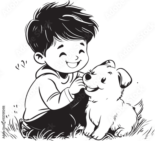 child and puppy