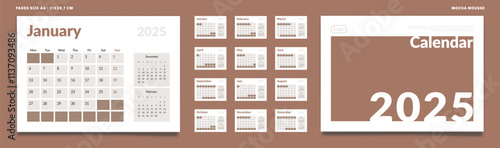 Set of 2025 Calendar Planner Template Pages Monthly, Cover. Vector layout of a wall or desk calendar with week start Monday for printing. Page size A4-21x29.7cm