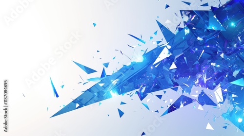 Abstract composition of sharp, blue geometric shapes with a glowing effect on a light background.