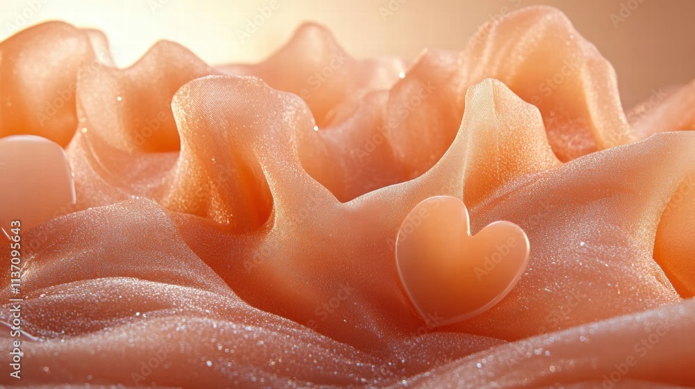 Peach Glitter Fabric with Hearts Peach Glitter Fabric with Hearts
