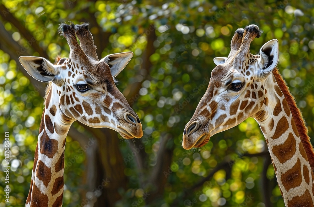 Close-Up of Giraffes in a Dense Green Forest Setting Close-Up of Giraffes in a Dense Green Forest Setting
