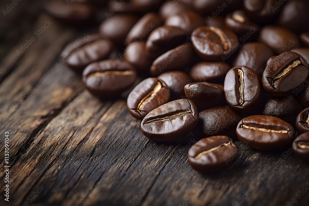 Close-up View of Roasted Coffee Beans on Wooden Surface Close-up View of Roasted Coffee Beans on Wooden Surface