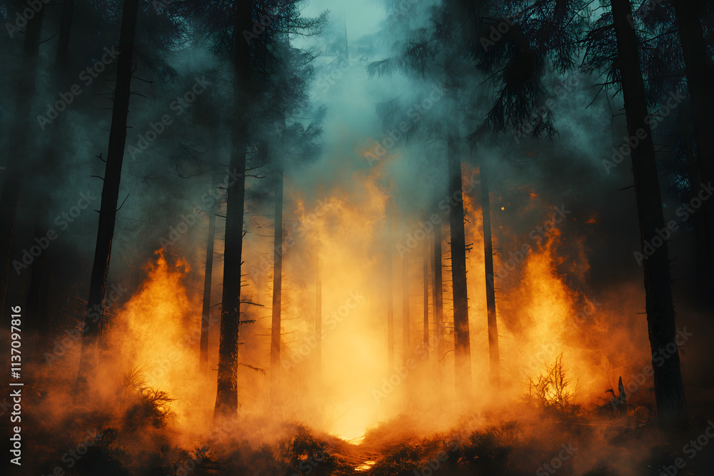 Enchanting Sunrise Through Misty Forest Pathway Enchanting Sunrise Through Misty Forest Pathway