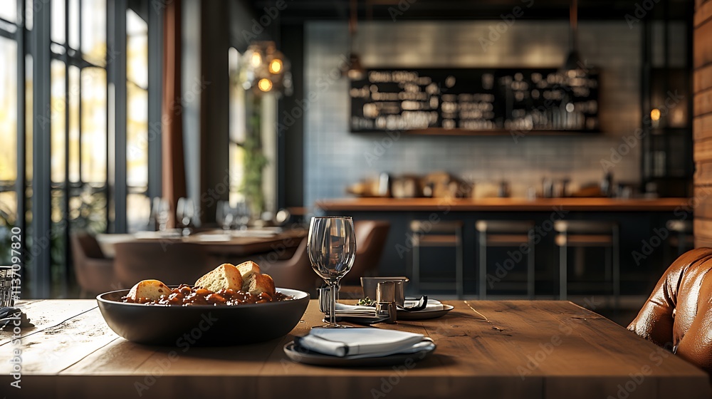 Restaurant Table Setting with Stew and Bread Restaurant Table Setting with Stew and Bread