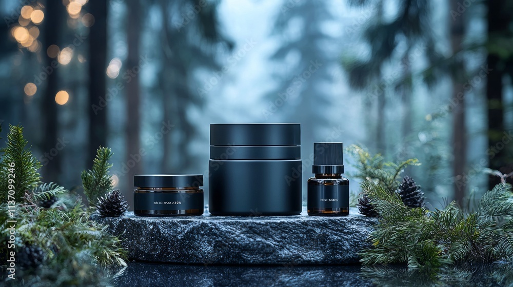 Camera lenses displayed in a serene forest setting Camera lenses displayed in a serene forest setting