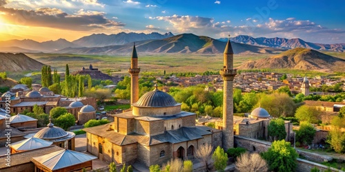 Kizoren village in Konyas scenic landscape with a historic mosque photo