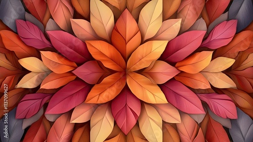 Wallpaper Mural Vibrant and Colorful 3D Leaf Patterns in Warm Tones, Creating an Intricate Symmetrical Design for Nature-Inspired Artwork and Backgrounds Torontodigital.ca