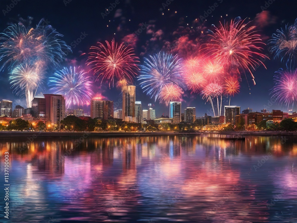 Fototapeta premium fireworks on the river