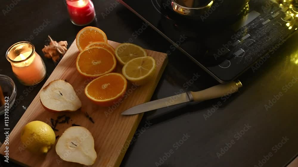 Assorted fruits on cutting board Assorted fruits on cutting board