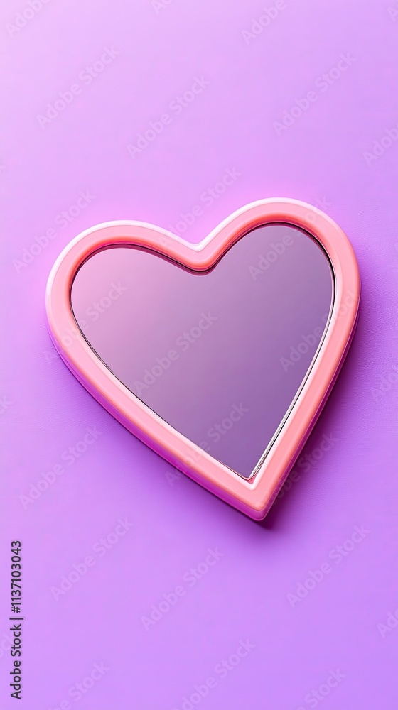 Charming Heart-Shaped Mirror on Purple Background Perfect for Aesthetic Decor, Beauty Concepts, and Romantic Themes to Enhance Your Workspace or Living Area Charming Heart-Shaped Mirror on Purple Background Perfect for Aesthetic Decor, Beauty Concepts, and Romantic Themes to Enhance Your Workspace or Living Area