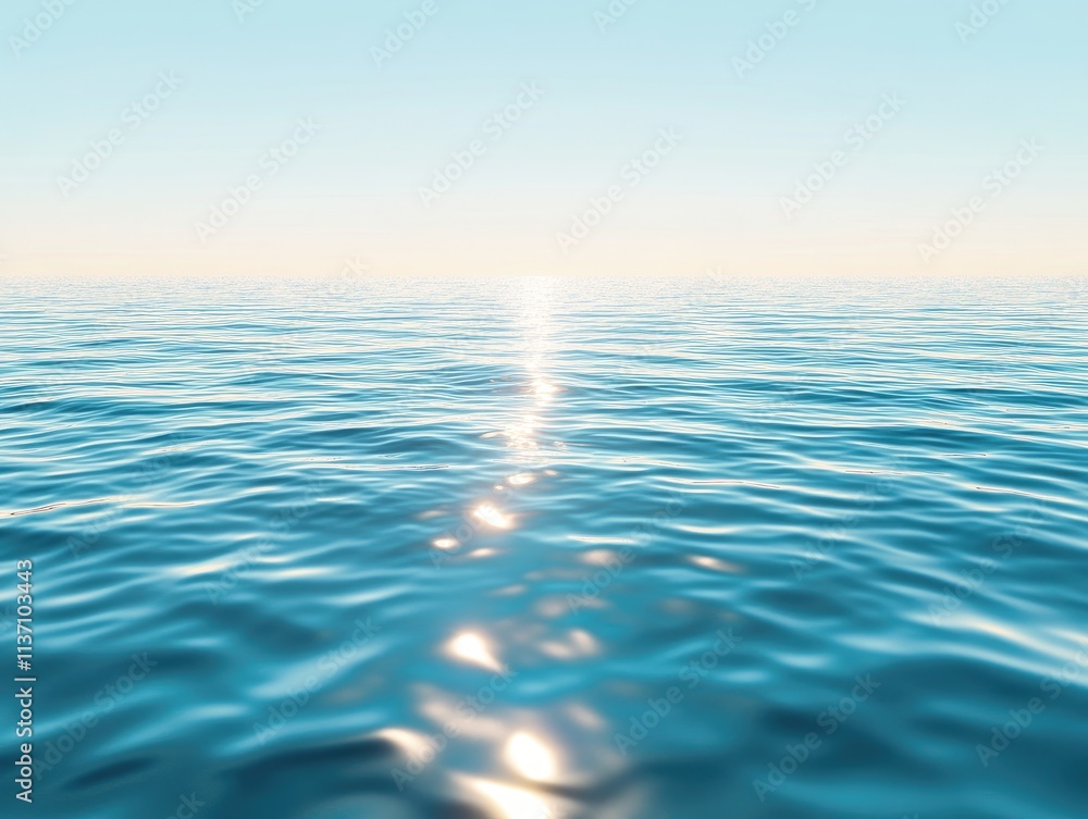 Obraz premium Serene Ocean Surface Beneath a Soft Blue Sky During Daytime, Capturing the Tranquil and Calm Nature of Open Waters with Gentle Ripples and Bright Reflections