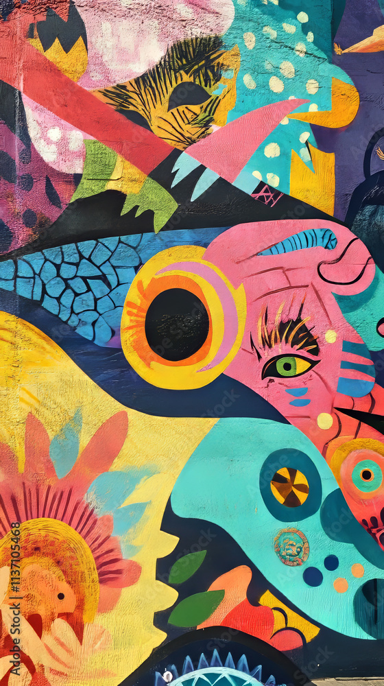 Obraz premium Vibrant Mural: Abstract Interspecies Cooperation